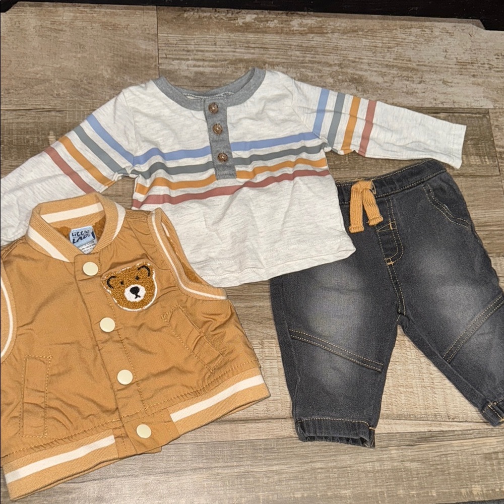 Toddler Bear Vest and Striped Shirt Outfit